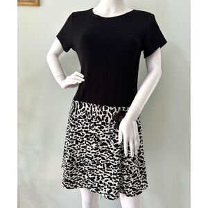 Vintage Y2k Black & White Dalmatian Patterned A-Line Dress size JR Medium